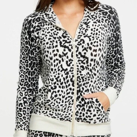 Chaser Black White Cheetah Print Zip Up Hoodie Small - Picture 1 of 6